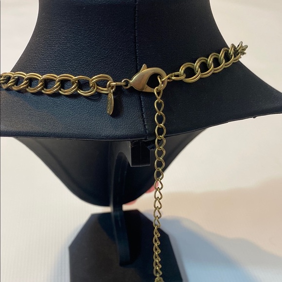 Chico's Pink and Red Teardrop Necklace with Gold Chain - Picture 4 of 5